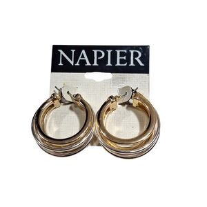 Napier Two Tone Hoop Pierced Earrings Gold And Silver Tone On Original Card